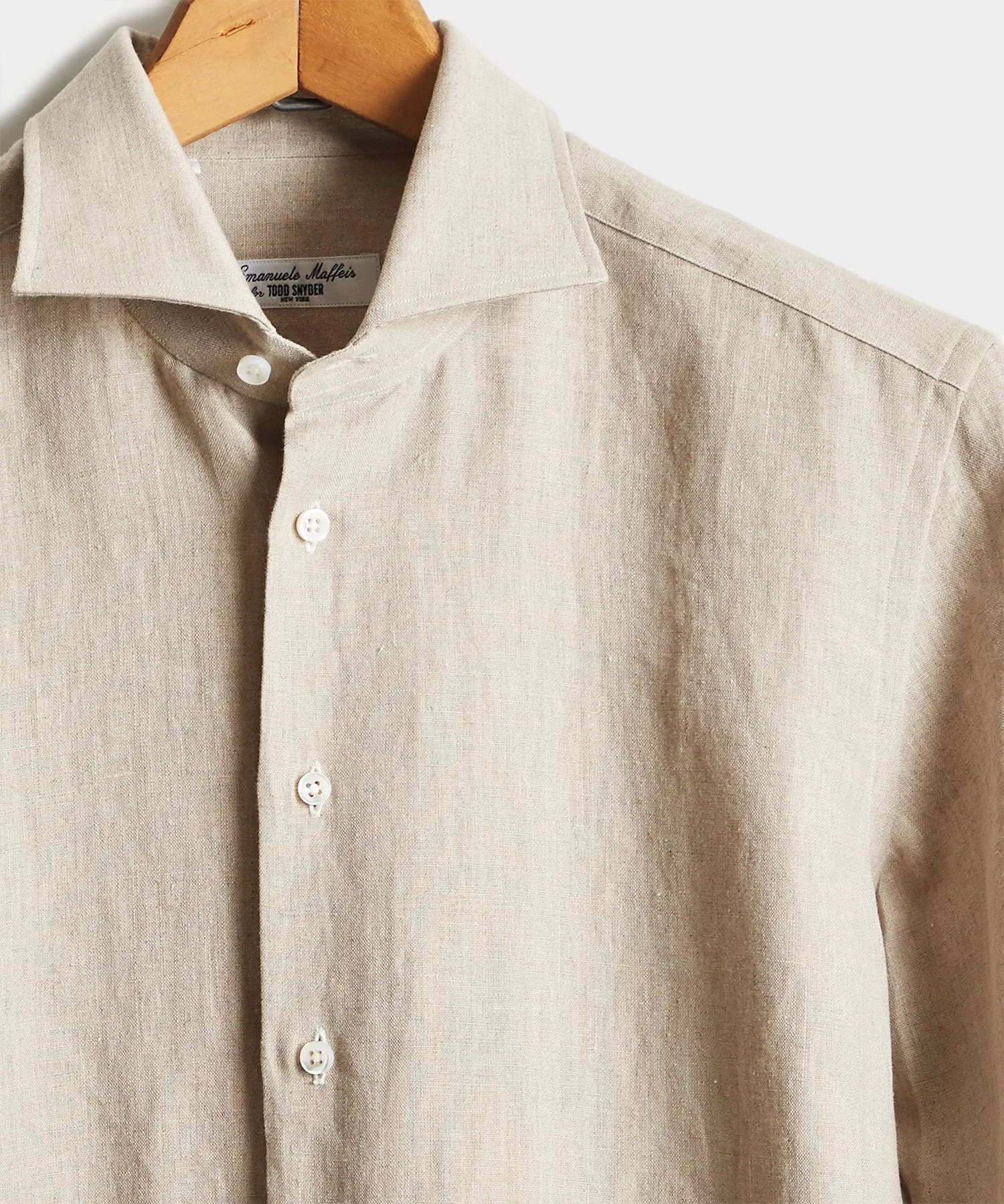 Camiceria E. Maffeis Organic Solid Cotton/Linen Dress Shirt in Beige