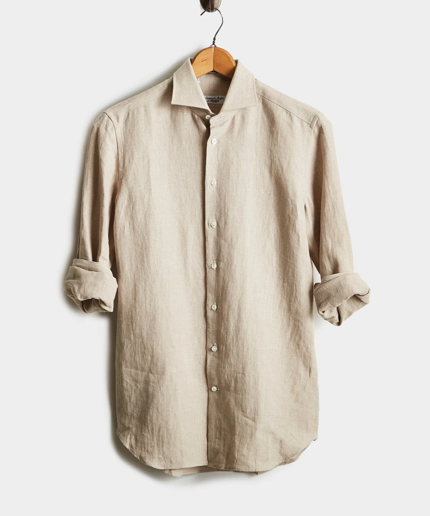 Camiceria E. Maffeis Organic Solid Cotton/Linen Dress Shirt in Beige