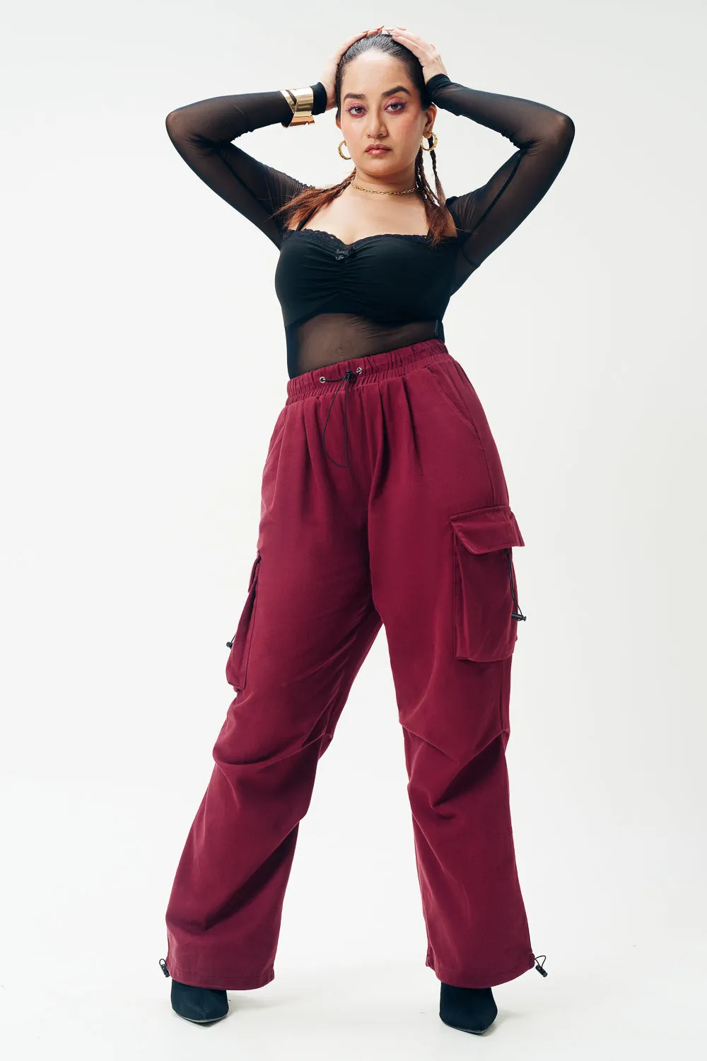 Cherry Red Relaxed Fit Cargo Pant