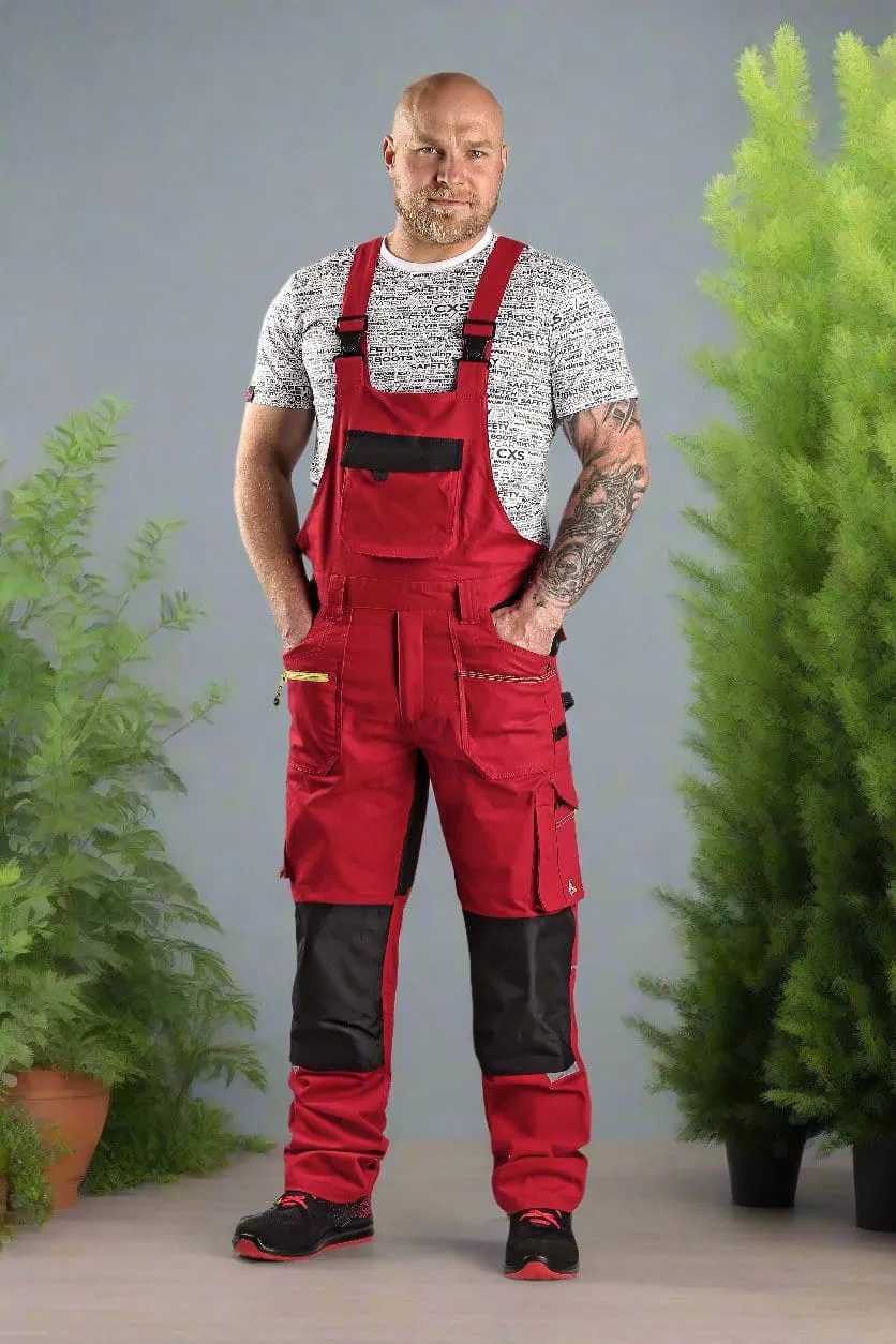 CXS STRETCH, RED-BLACK, MEN ́S WORK PANTS WITH BIB