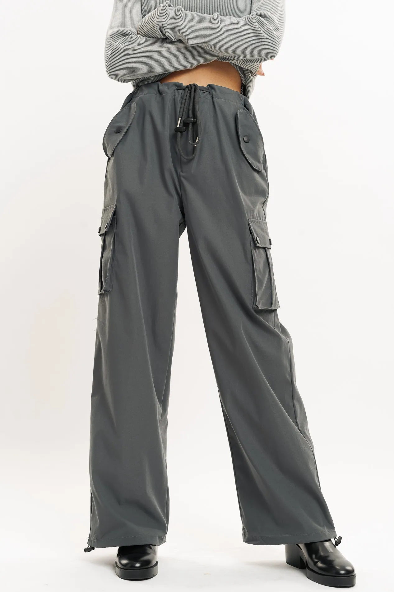 Dark Grey Wide Leg Cargo Trouser