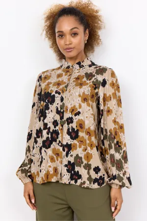 FLORAL SHIRRED COLLAR BLOUSE