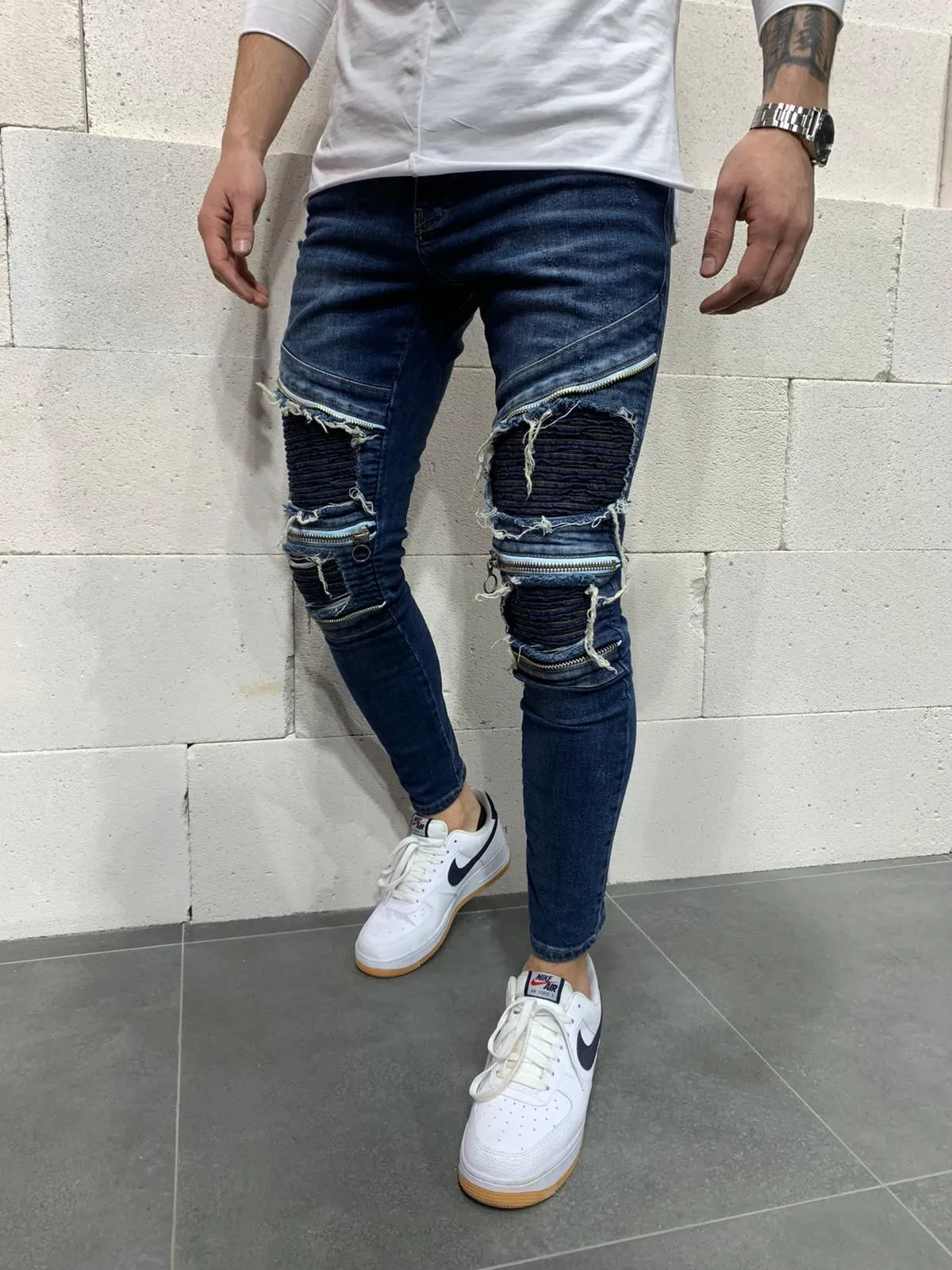 Frange Biker Ankle Jeans - Blue Y23