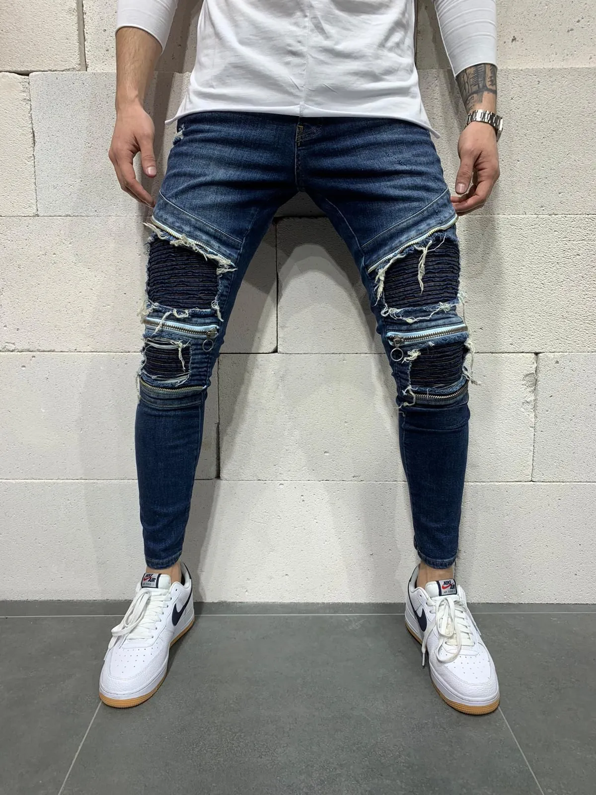 Frange Biker Ankle Jeans - Blue Y23