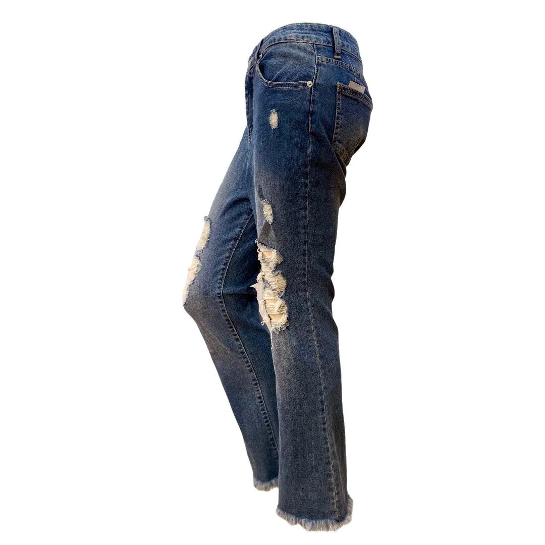 High Rise Distressed Flared Ankle Jeans