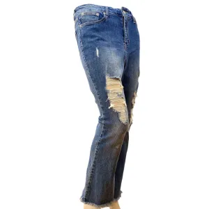 High Rise Distressed Flared Ankle Jeans