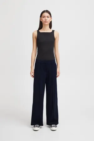 ICHI Kate Office Wide Long Pants in Total Eclipse