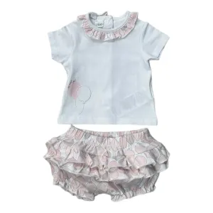 iDO - White and pink 2 piece outfit, top and pants, balloon print