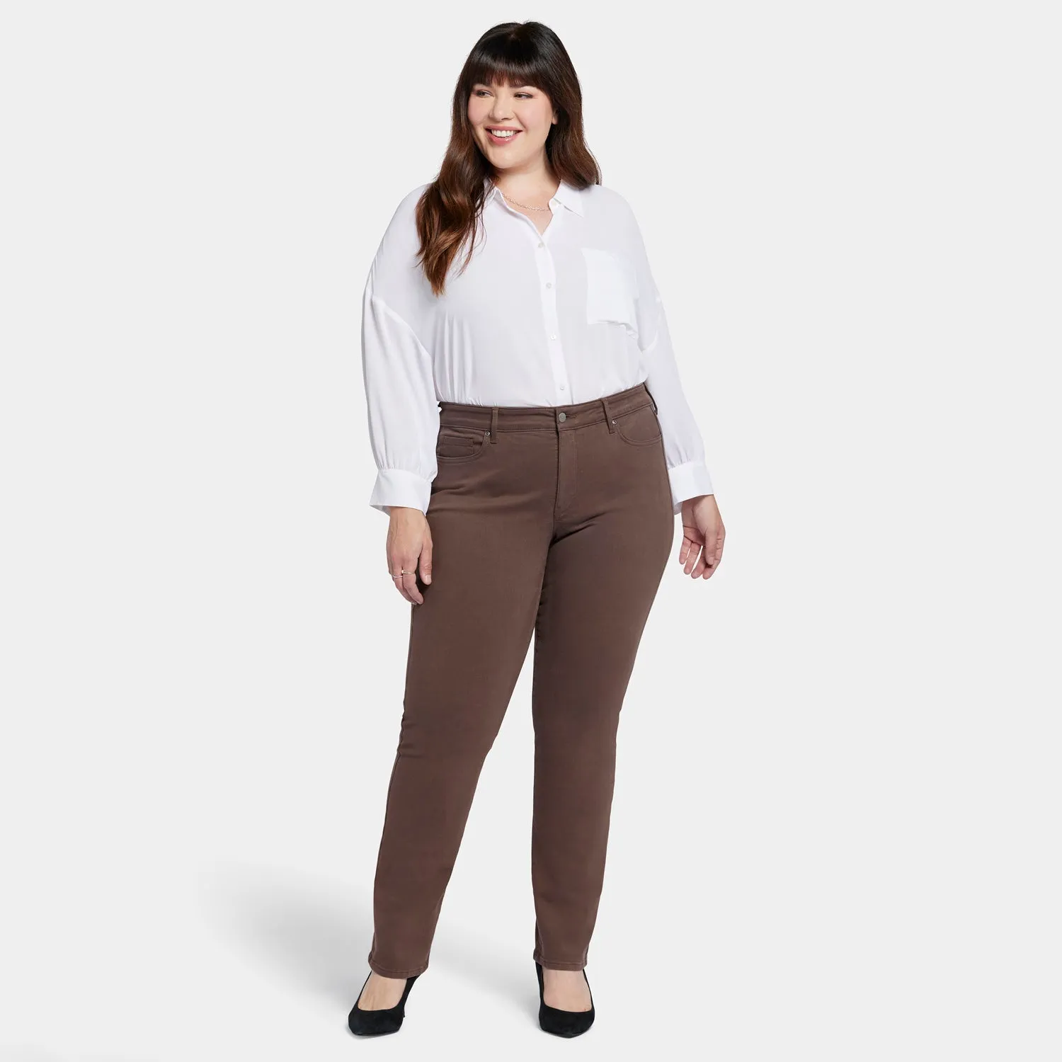 Marilyn Straight Jeans In Plus Size - Coffee Bean