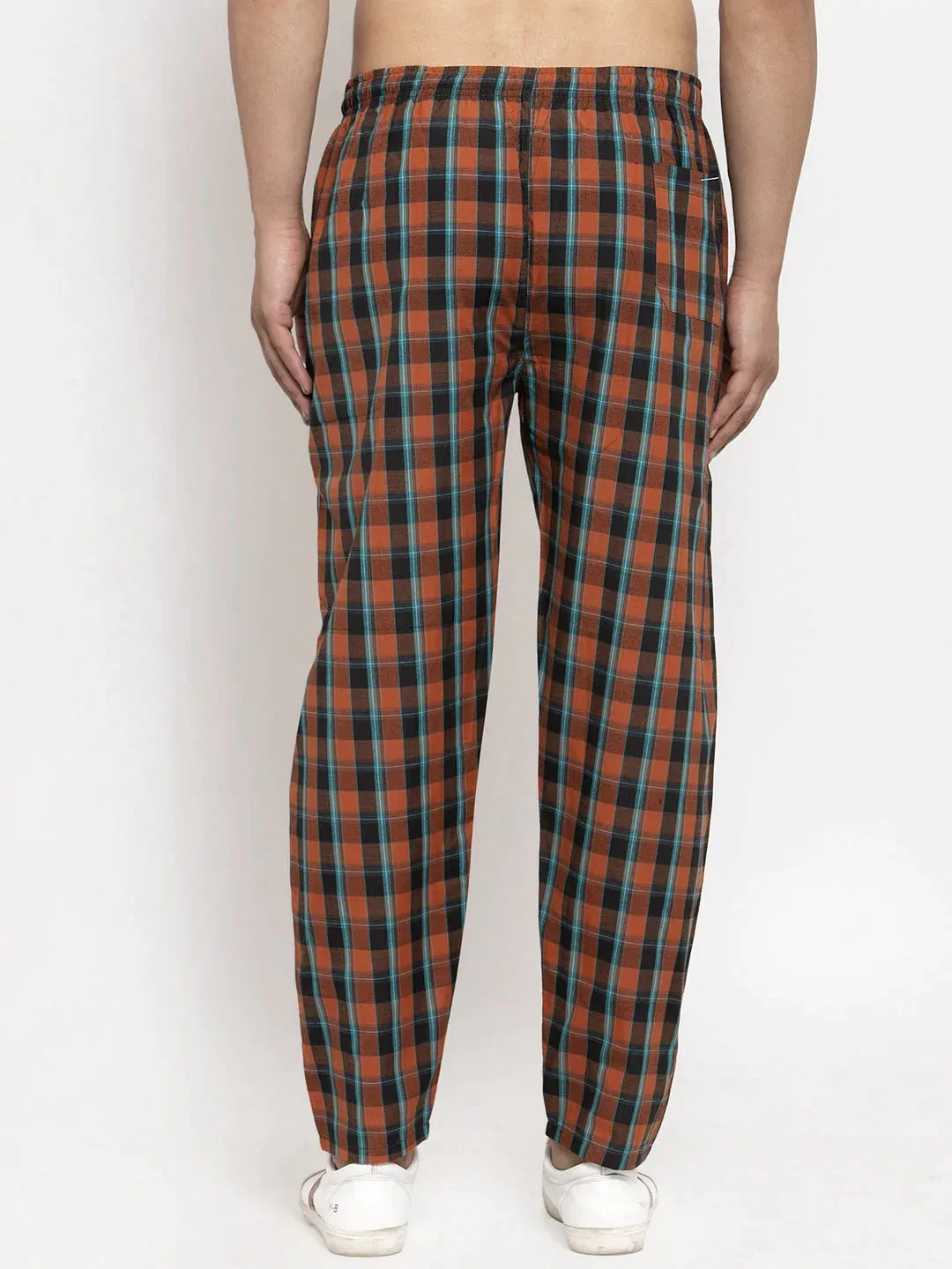 Men'S Orange Checked Cotton Track Pants