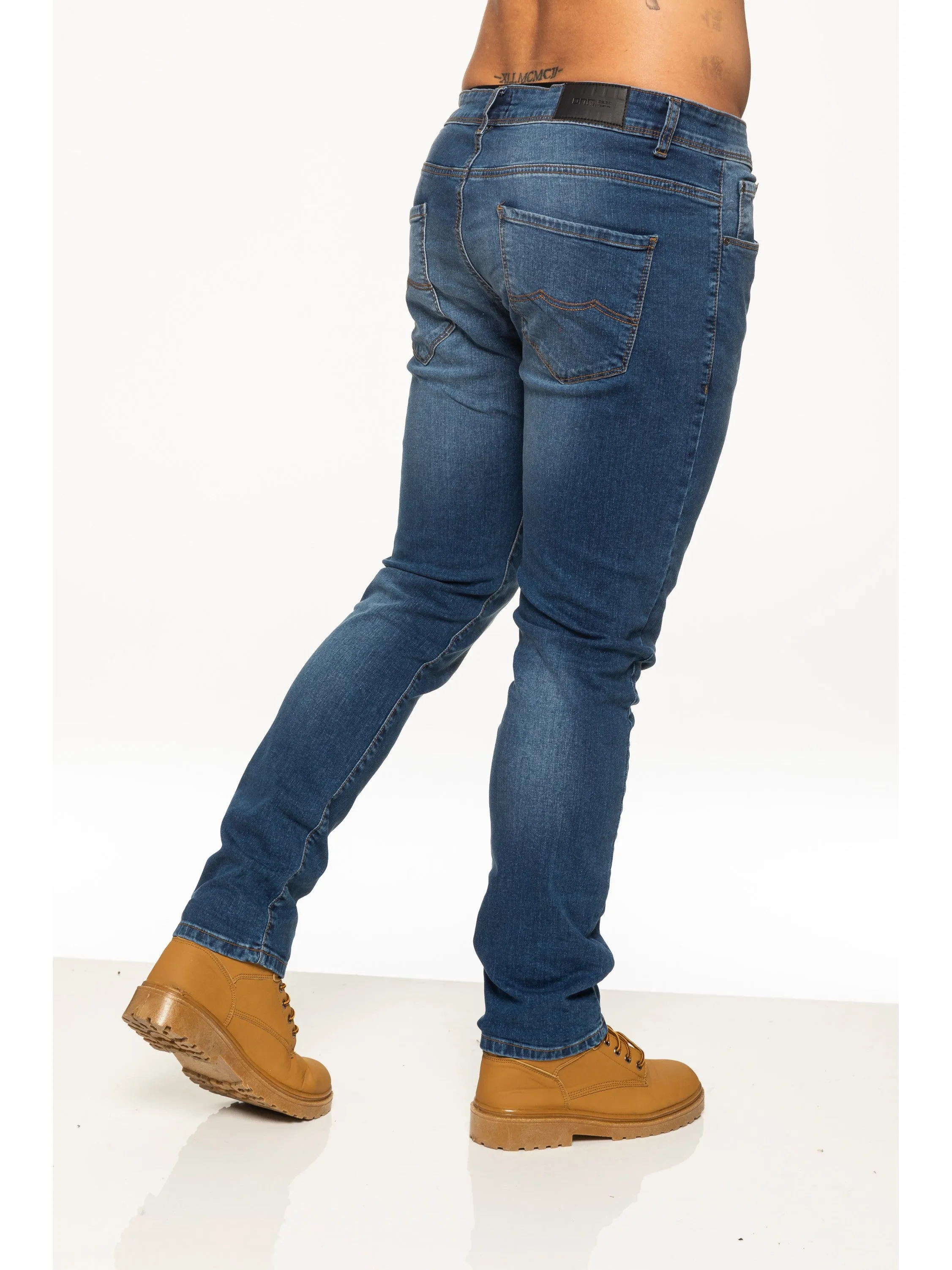 Mens Skinny Stretch Stonewash Denim Jeans | Enzo Designer Menswear