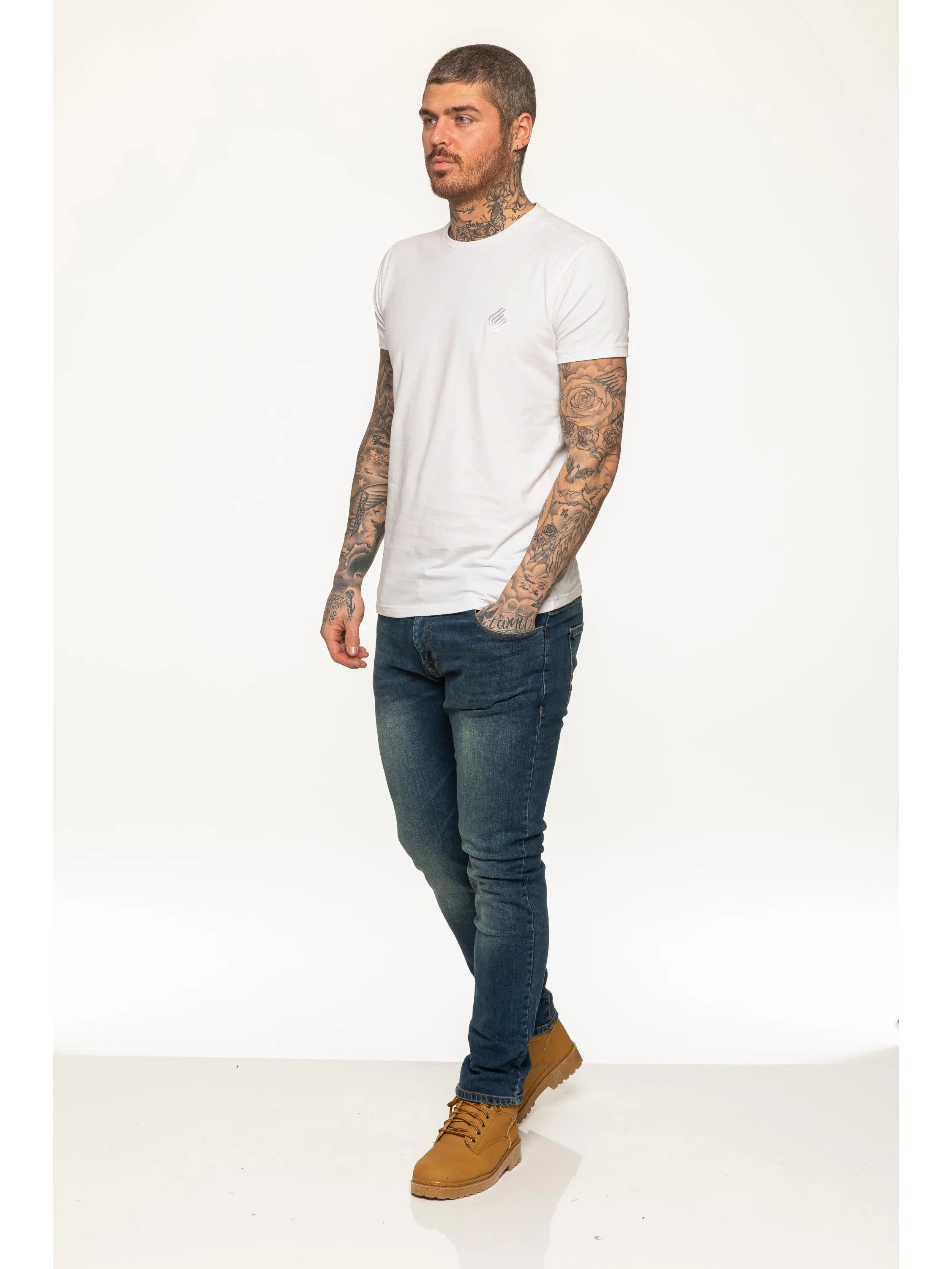 Mens Skinny Stretch Stonewash Denim Jeans | Enzo Designer Menswear