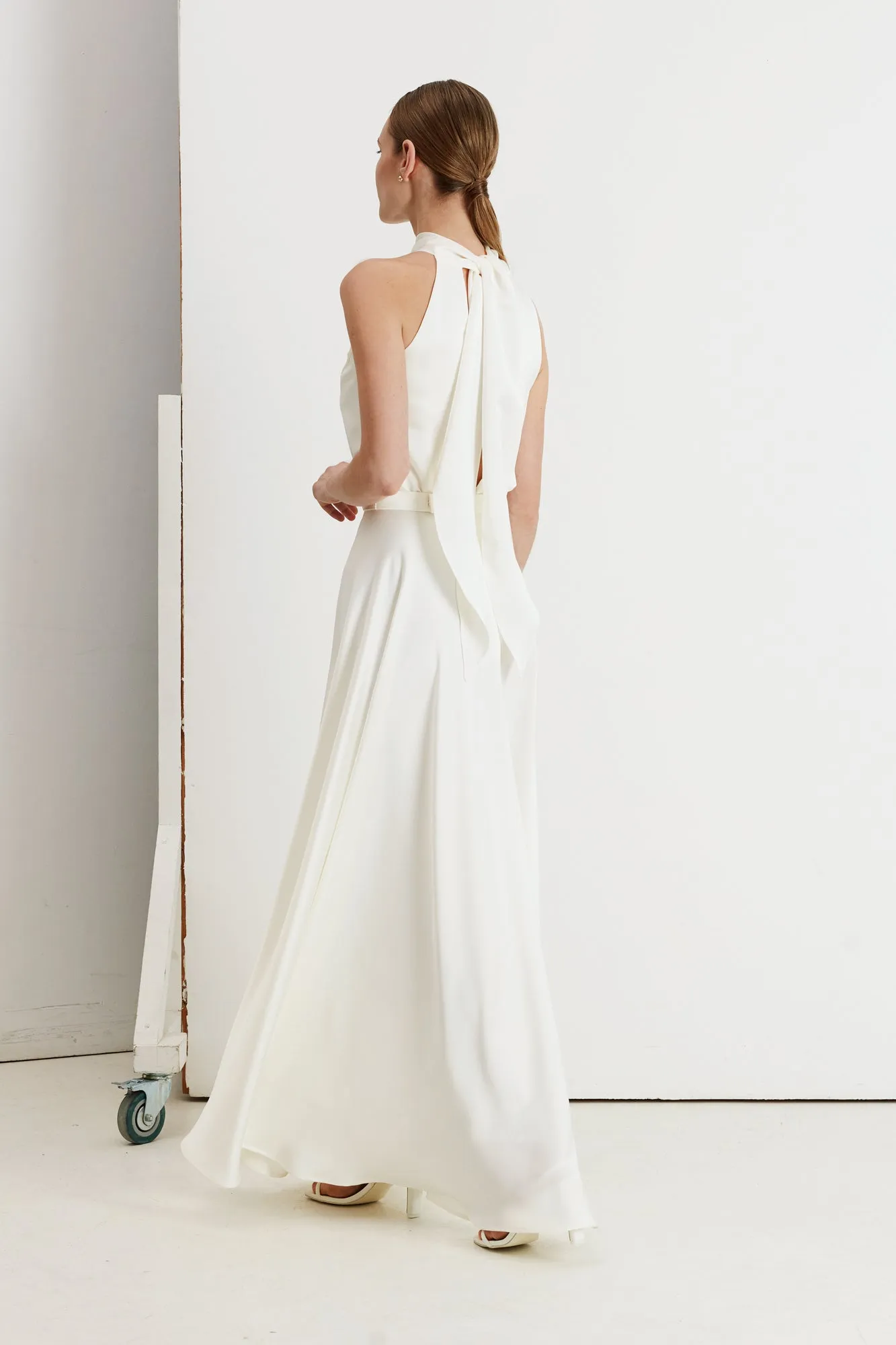 NOMA white halter neck maxi wedding dress