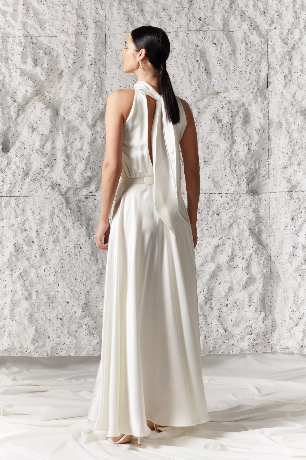 NOMA white halter neck maxi wedding dress