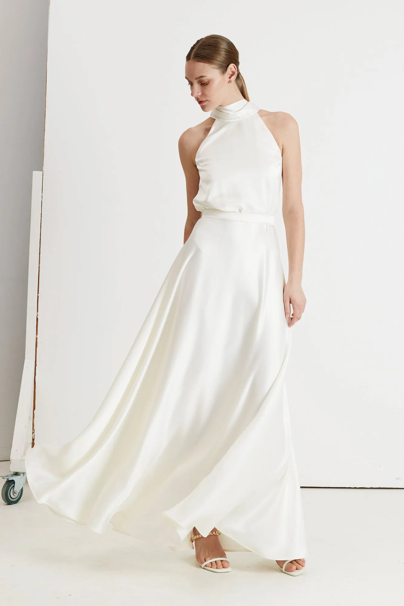 NOMA white halter neck maxi wedding dress