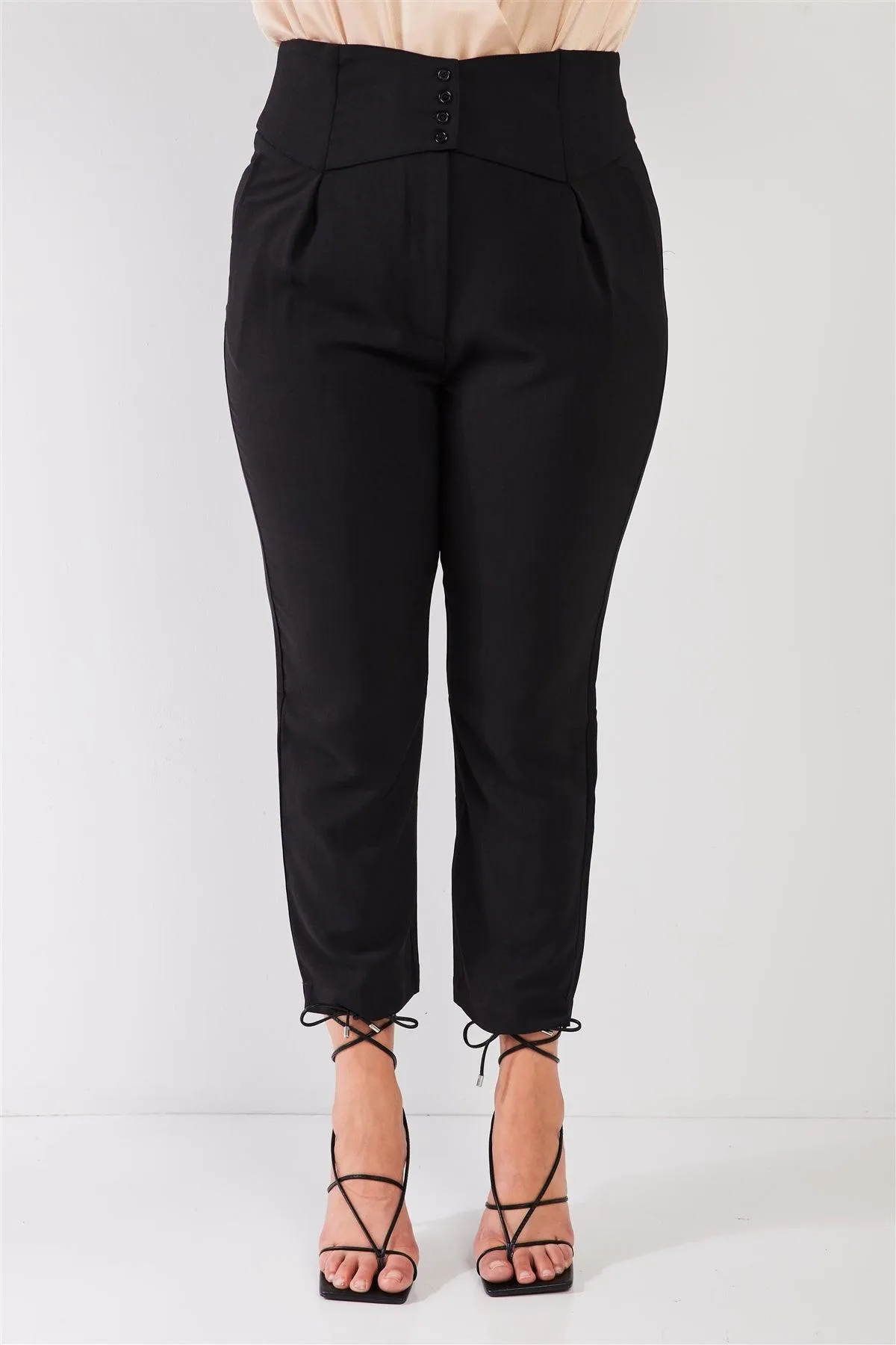 Plus Size Black High-Waisted Classic Pegged Pants