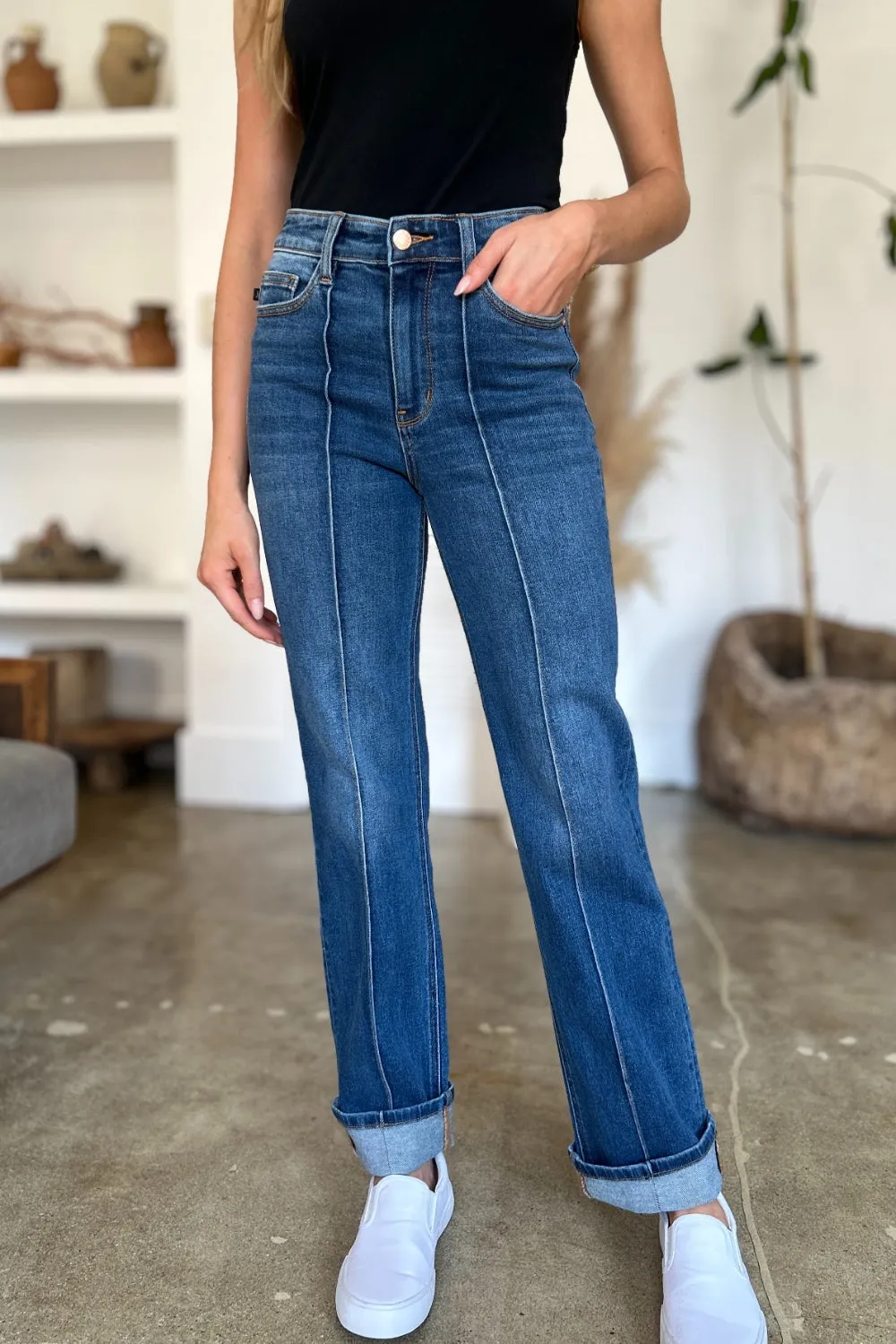 TEEK - JB Full Size High Waist Front Seam Straight Jeans