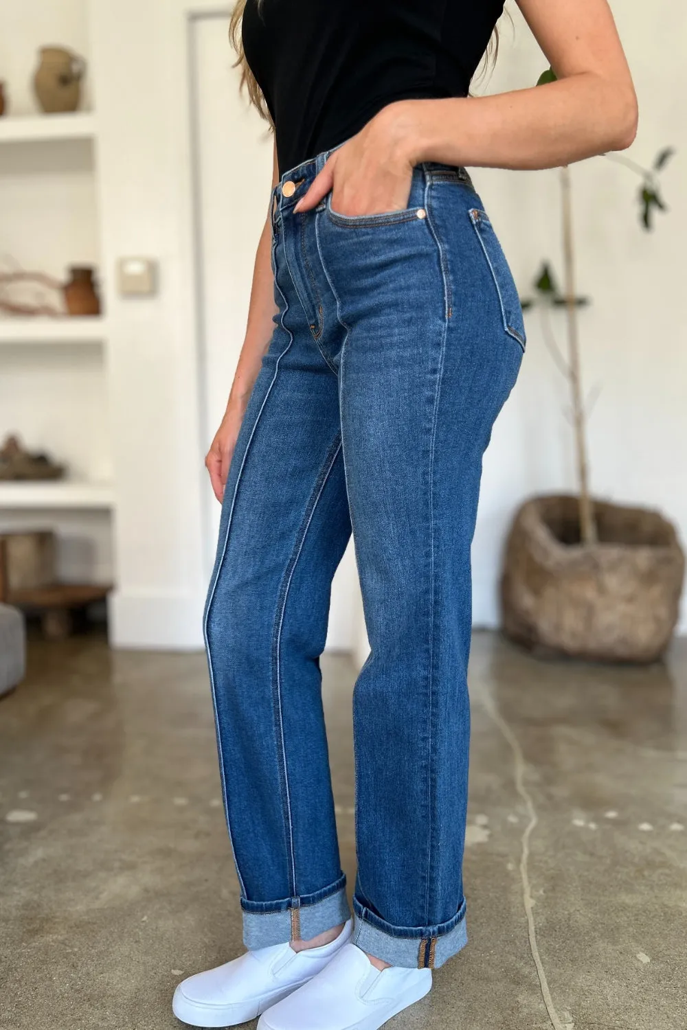 TEEK - JB Full Size High Waist Front Seam Straight Jeans