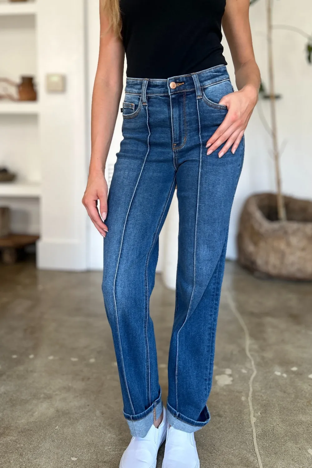 TEEK - JB Full Size High Waist Front Seam Straight Jeans