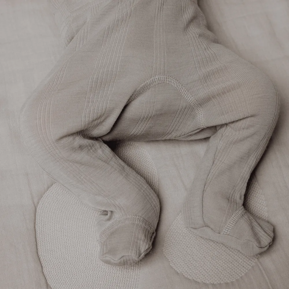 Tothemoon ☾ - Footed baby pants - Wool & silk - Needle pattern - Dove