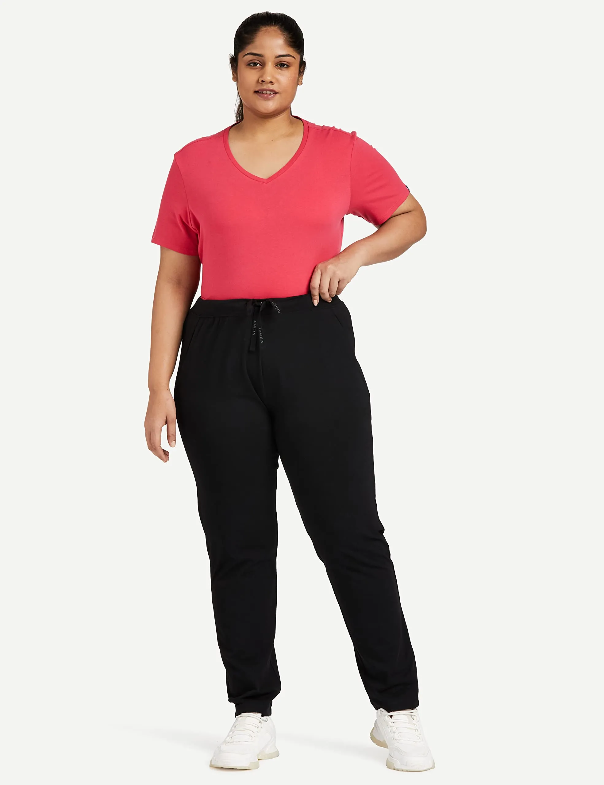 Van Heusen Women Straight Fit Lounge Pants - Cotton Elastane - Smart Tech , Easy Stain Release, Moisture Wicking, Ultra Soft_55303_Black_L