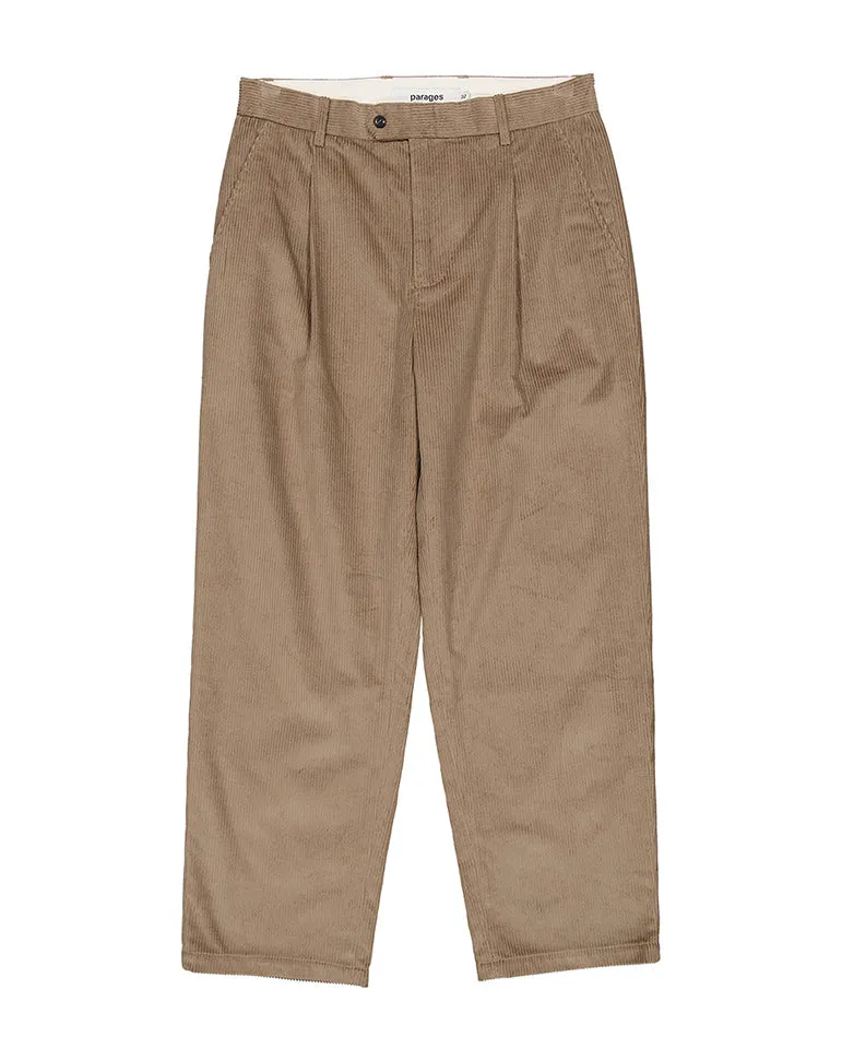 Wide Pleats Cord Pants BEIGE