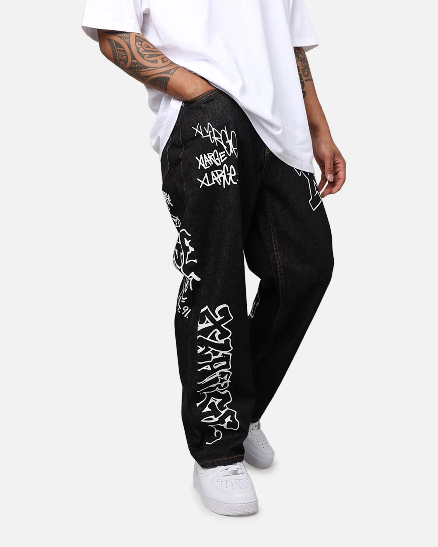 X-Large Graffiti Denim Jeans Black