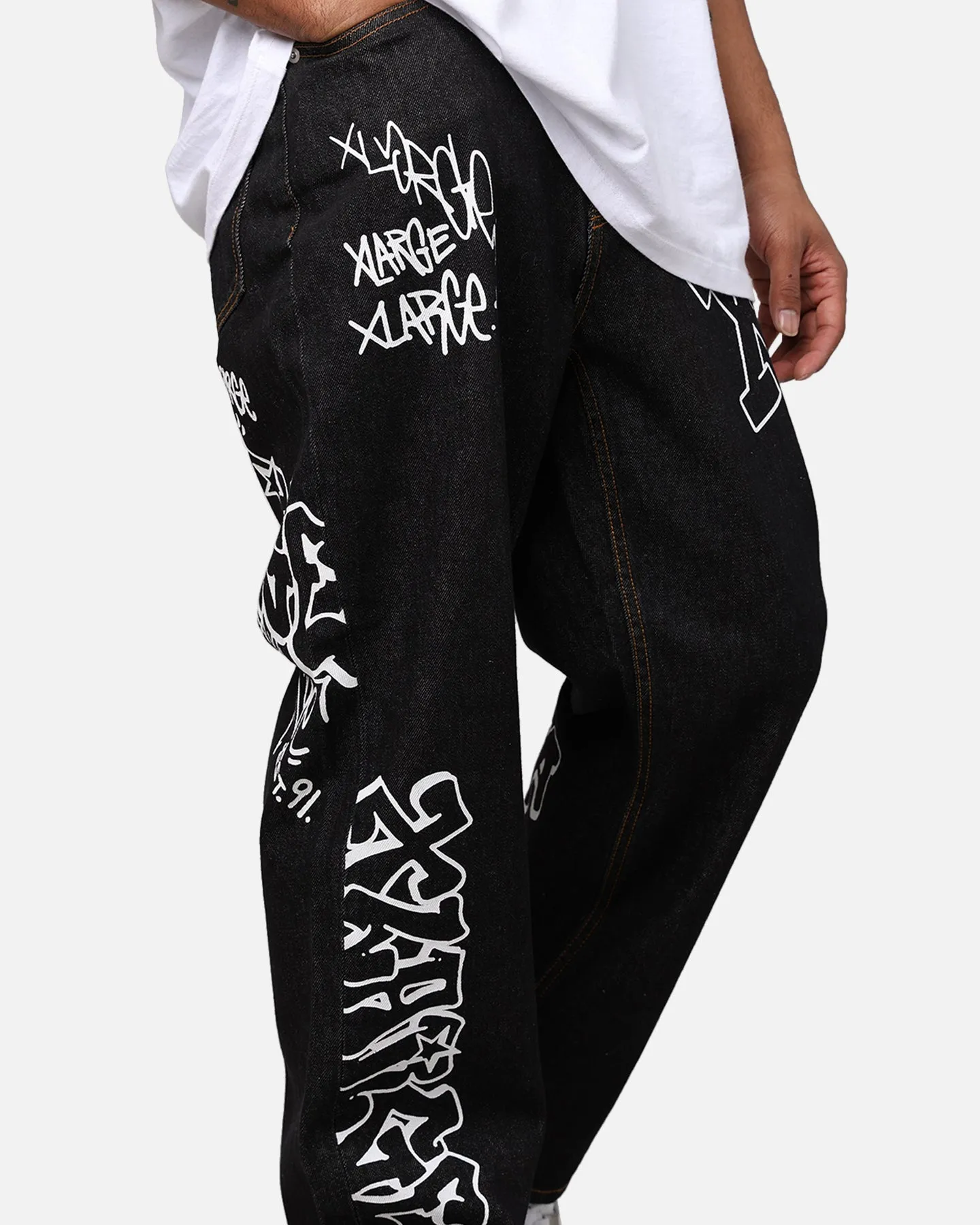 X-Large Graffiti Denim Jeans Black