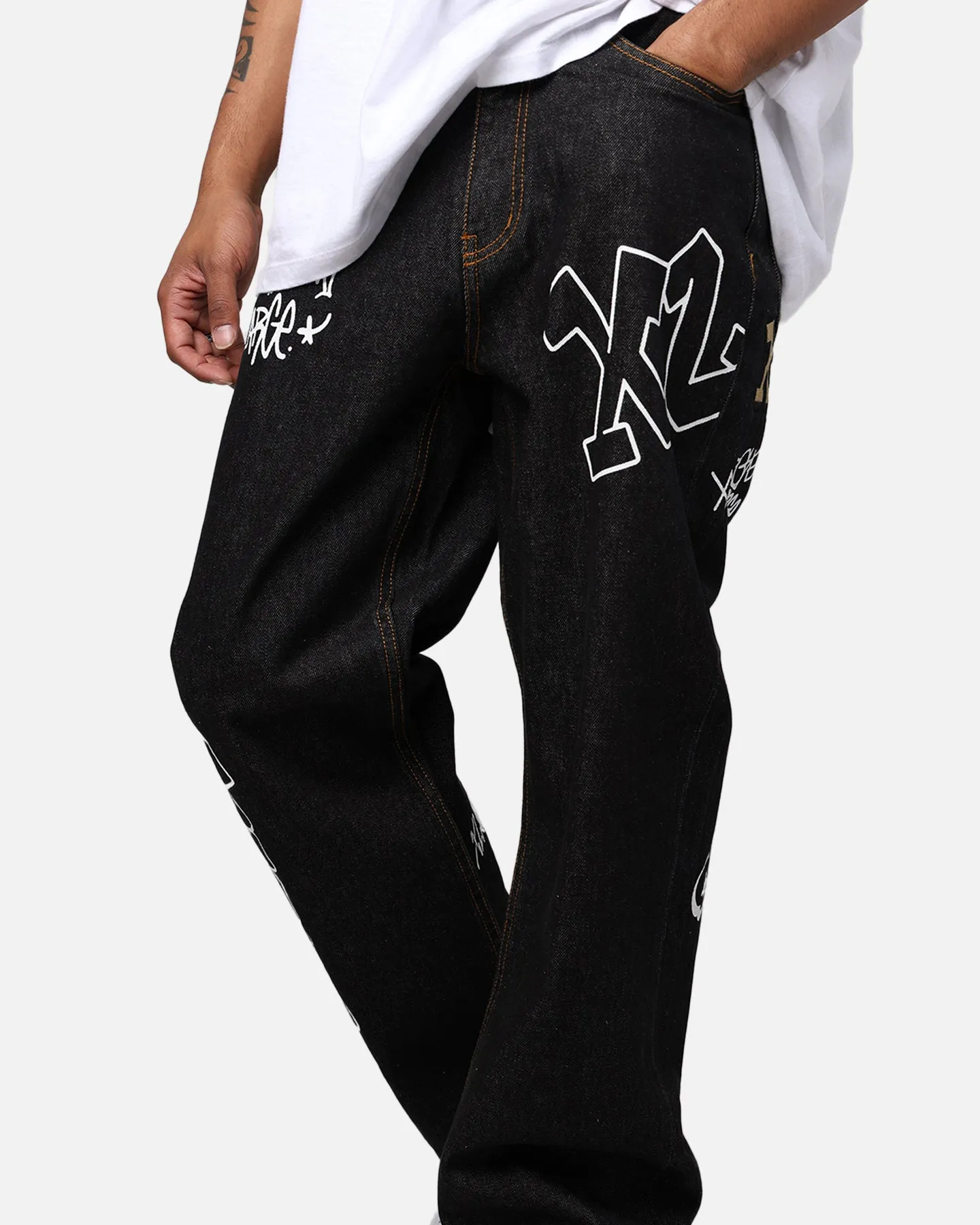 X-Large Graffiti Denim Jeans Black