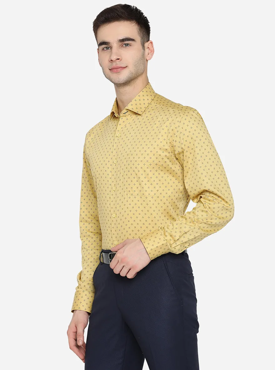 Yellow & Blue Printed Regular Fit Formal Shirt | JadeBlue