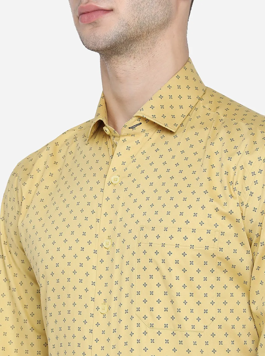 Yellow & Blue Printed Regular Fit Formal Shirt | JadeBlue