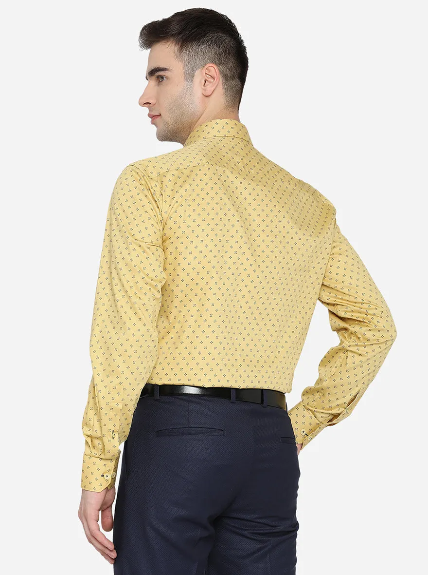 Yellow & Blue Printed Regular Fit Formal Shirt | JadeBlue